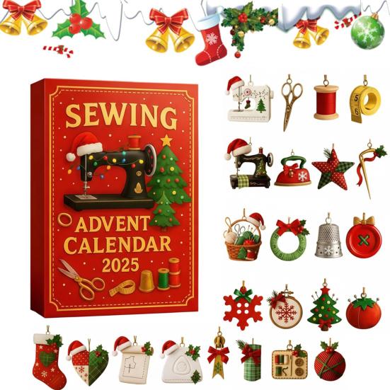 2025 Sewing Advent Calendar Craft Stitching Gift Box with 2D Acrylic Sewings Tools Buttons Threads Ornaments 24-Day Christmas Countdown Holiday Gift