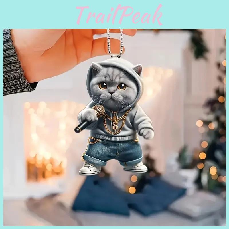 Cartoon Cute Grey Cat Pattern Acrylic Pendant For Car Decoration Interior