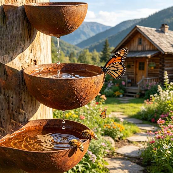 3Pcs Metal Bird Feeder Rust-Resistant Insect Bird Water Bath Drinking Cups Ornament Hanging Outside for Garden Decor