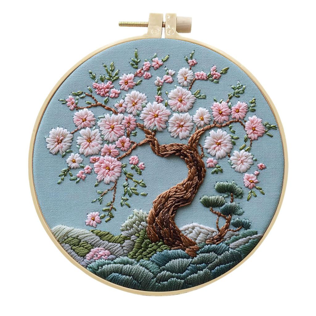 1pc Peach and Pine Tree Pattern DIY Embroidery Kit for Beginners