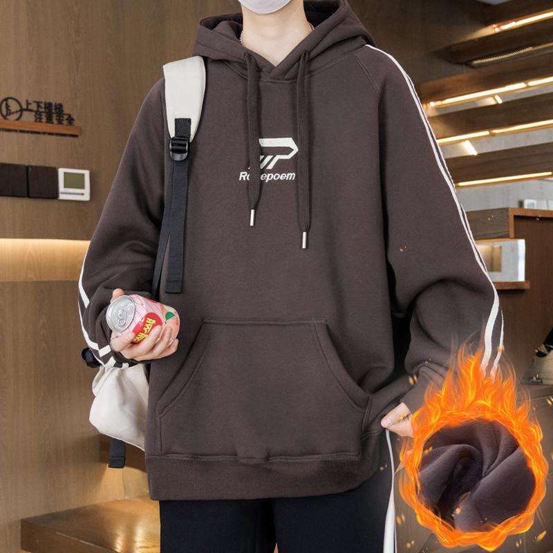 

Новая осенне-зимняя толстовка с тремя полосками и плюшевой подкладкой для 15-летних мальчиков, красивая толстовка, универсальная утолщенная повседневная куртка 2XL