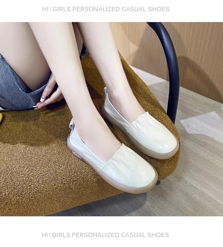 Fujin 2.5cm Genuine Leather Slip on Ladies Summer Elegance Comfy Soft Soled Luxury Ethnic Woman Shallow Moccasin Flats Shoes