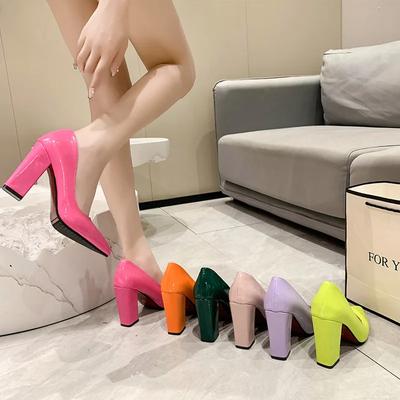 Zapatos 2024 Tacón Grueso Mujer Zapatos de Salón Color Caramelo Mujer Oficina Puntera Puntiaguda Tacones Altos Boda Femenino Zapatos de Tacón