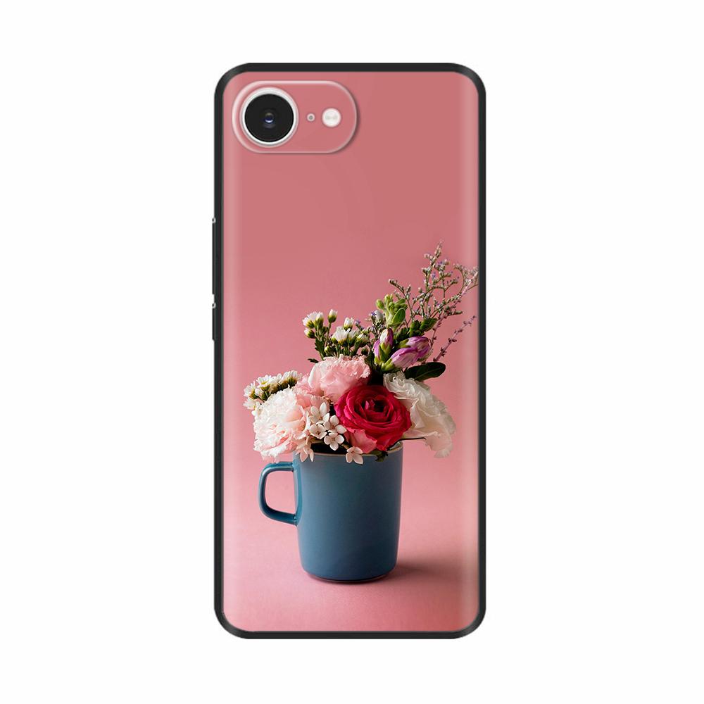 For iPhone 16E Case Fantasy Flower Black Phone Case For iPhone16E / iPhone SE 2025 Soft TPU Shockproof Back Cover Fundas Housing