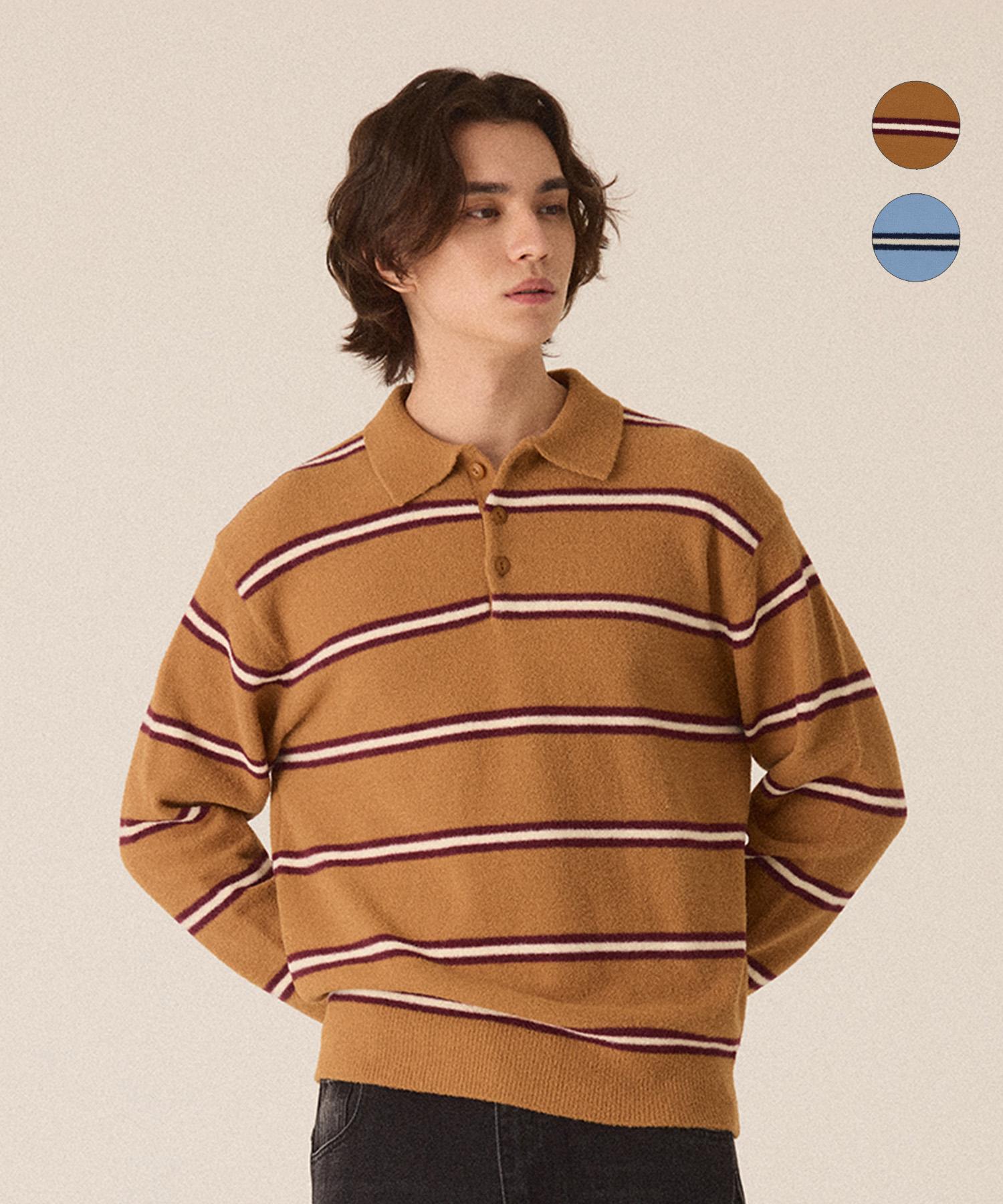 Cuts Hairy Striped Collar Knit - 2 Colors L-Blue/M