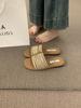 Ethnic style woven word with flat bottom slippers women's summer wear 2025 new bohemian casual beach sandals