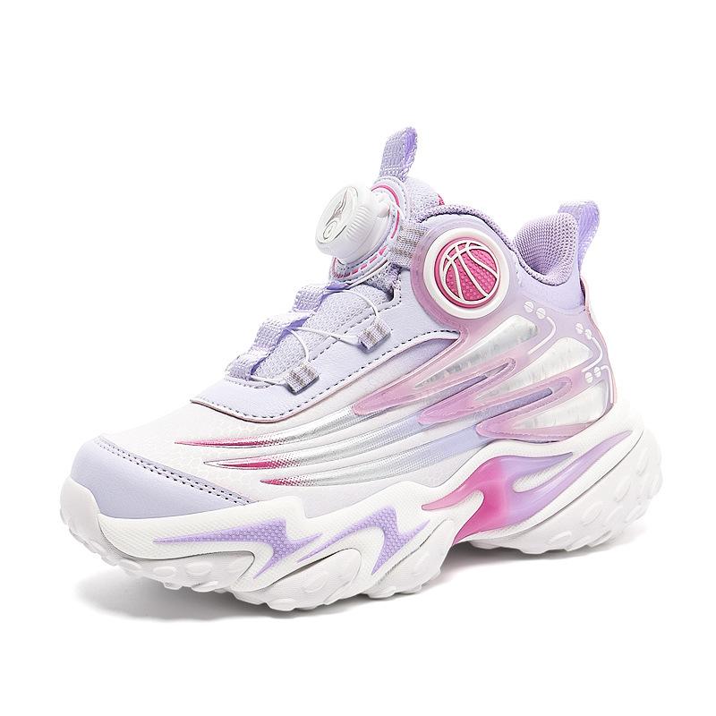 2025 non-slip outdoor leather basketball shoes platform comfortable sports shoes rotating buckle middle and large children's breathable training shoes