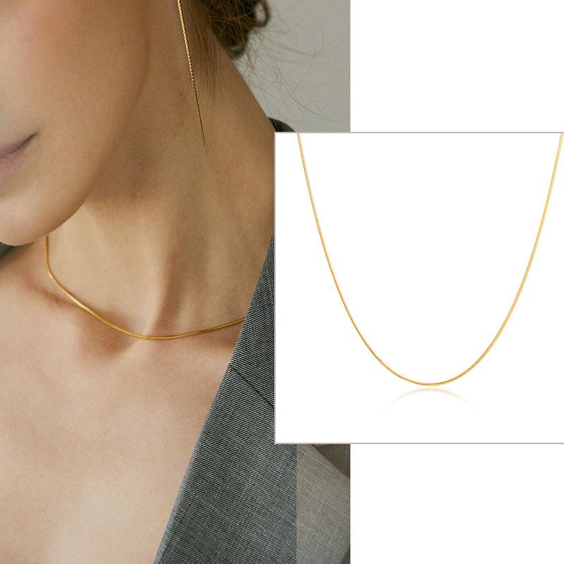 Gold Color Women Snake Chain Necklace 1mm Ultra Thin Round Choker Necklace Stainless Steel Valentines Gift 16" to 20"