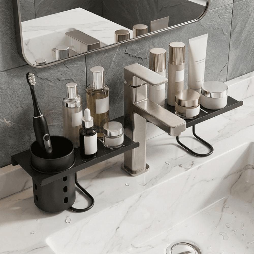 Carbon Steel Faucet Storage Shelf Hollow Out Kitchen Sink Shelf Bathroom Storage Rack for Kitchen