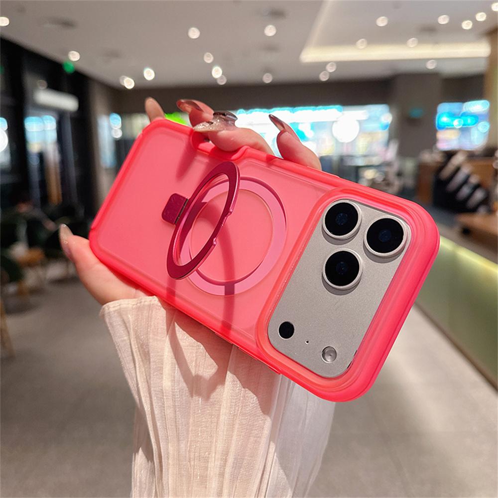 

Fold Bracket Magnetic Stand Clear Candy Color Phone Case For iPhone 16 17 Pro Max Air 14 15 Plus 13 Dual Layer Protection Cover iPhone 14 Plus
