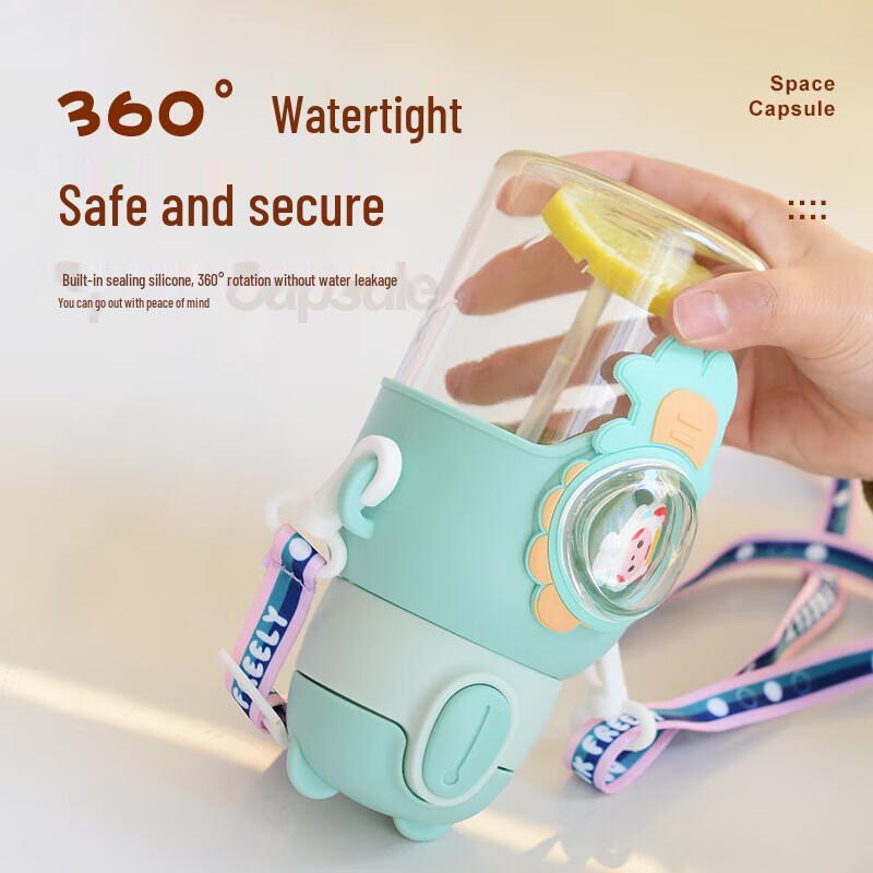 Kids Cartoon Plastic Straw Water Bottle