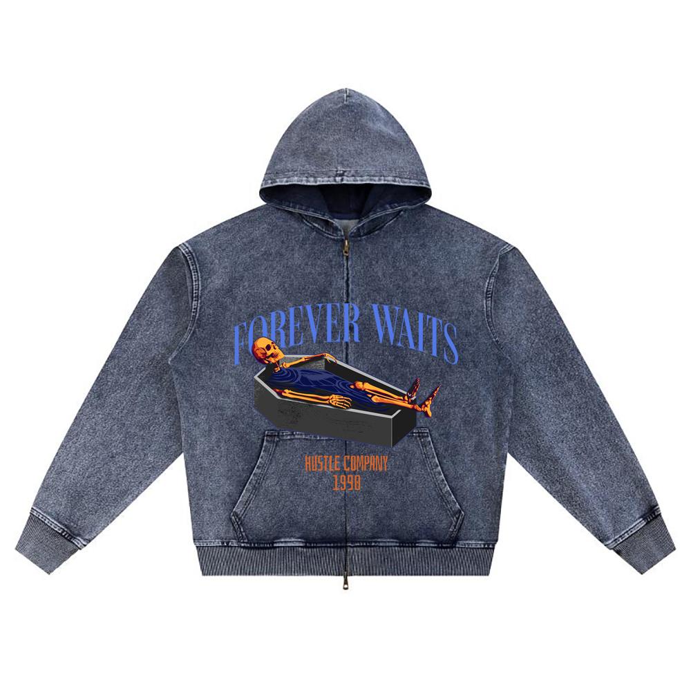 

Худи на молнии из вязаного денима с DTG-принтом Forever Waits Brother XL темно-синий