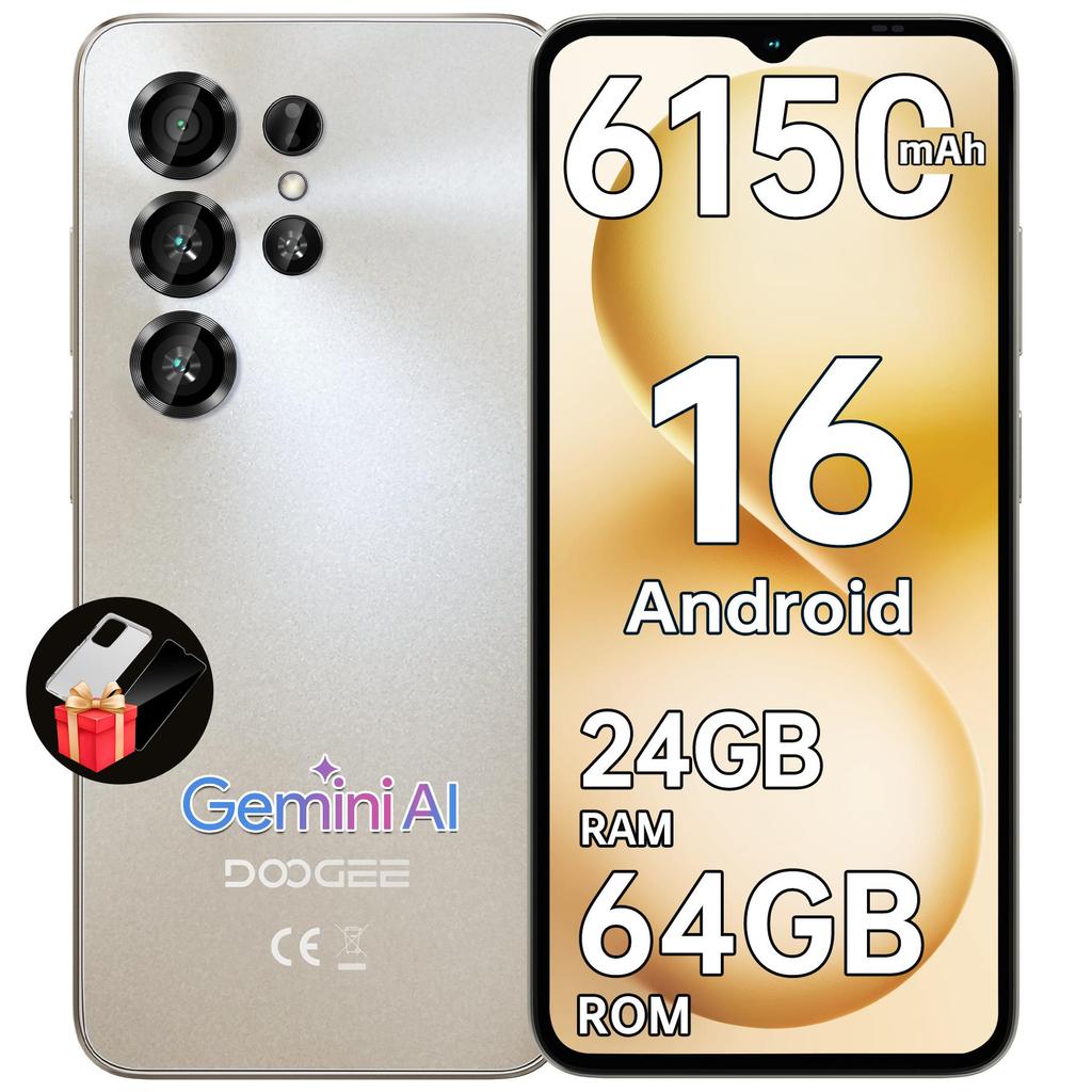 DOOGEE Note56X Android 16 Cell Phone Unlocked 6150mAh Battery, 24GB+64GB/TF 2TB Smartphone, 6.56" Screen, 4G Dual SIM Phone, 8.45mm Ultra-Slim/GPS/OTG