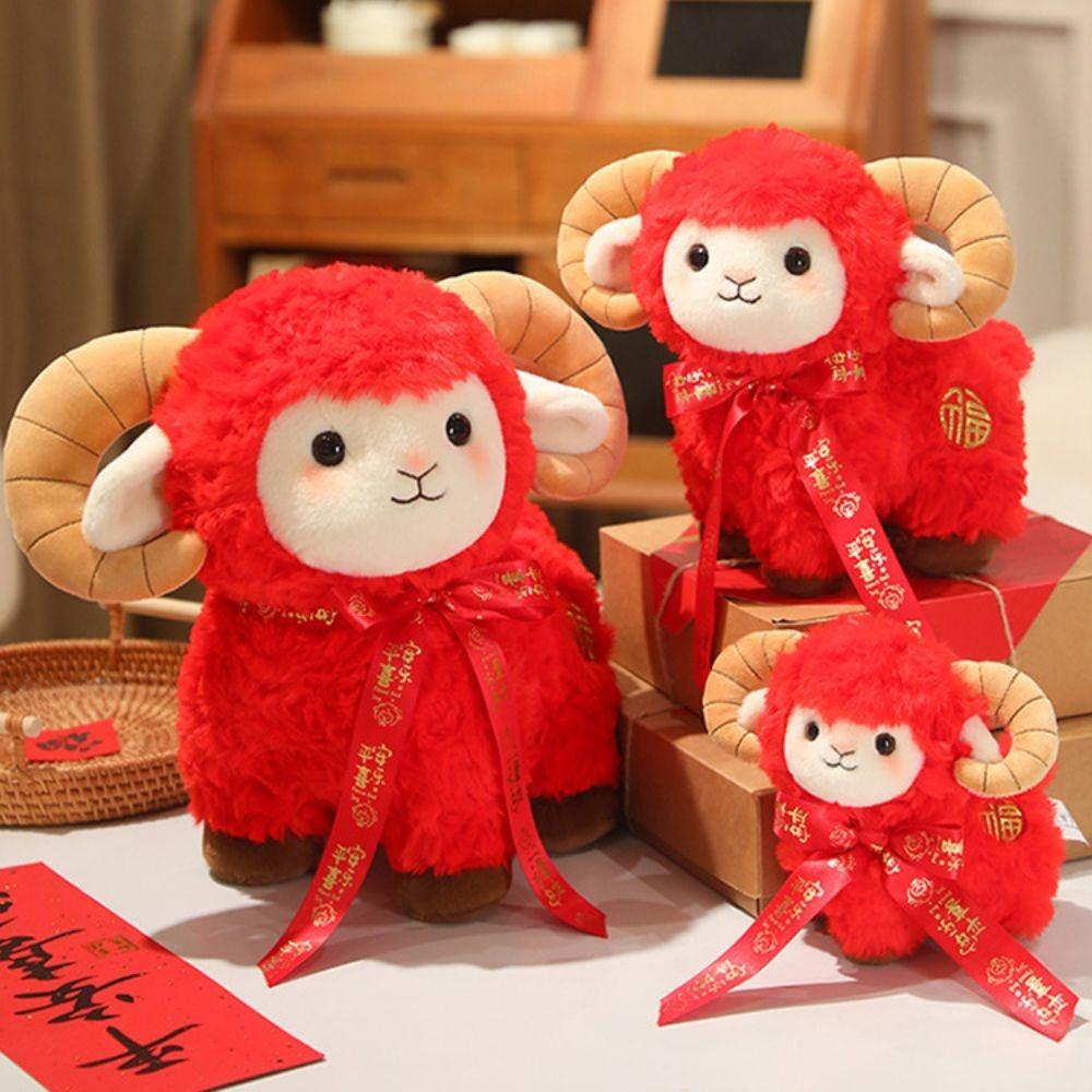PP Cotton Filled Year of The Sheep Mascot Plush Toy Embroidered Lamb Mascot Dolls  Gift