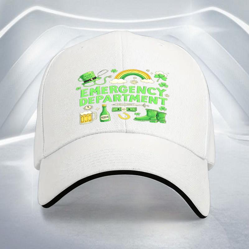 St Patricks Emergency Department Baseball Cap Nurse Doctor Rainbow Clover Beer Print Adjustable Polyester Casual Hat