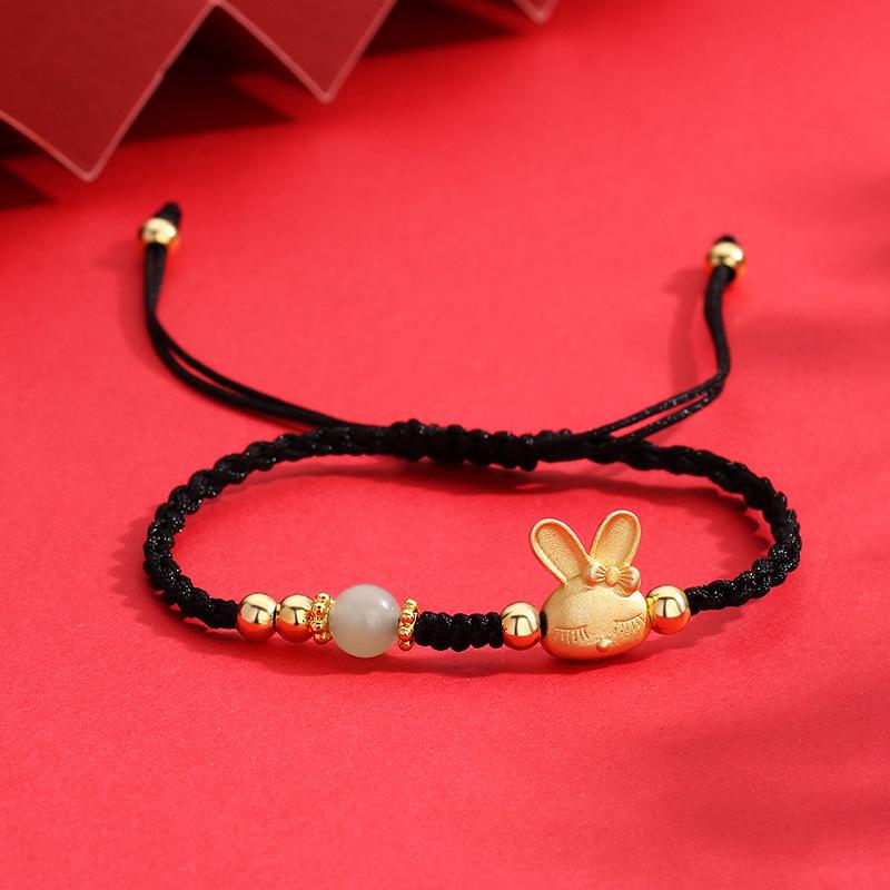 PANJBJ Kaninchen Armband für Damen Mädchen Rotes Geflecht Verstellbarer Schmuck Neujahrs Geburtstagsgeschenk Dropshipping Großhandel