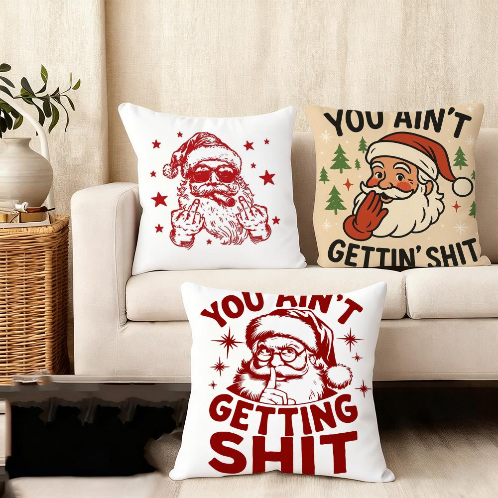 Cushion Cover Silky Short Plush Home Sofa Cushion Cover - Invisible Zipper Home Decoration Christmas Graphic