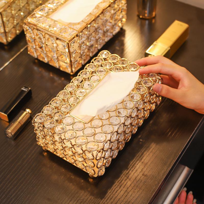 Artificial Crystal Tissue Box Paper Rack Office Table Decoration Facial Case Holder Removable Napkin Tray Storage