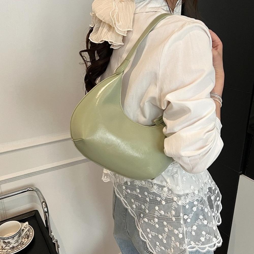 Candy Color Moon Underarm Bag Solid Color Women's Hobo Bag Casual Pu Leather Shoulder Bag  Girl