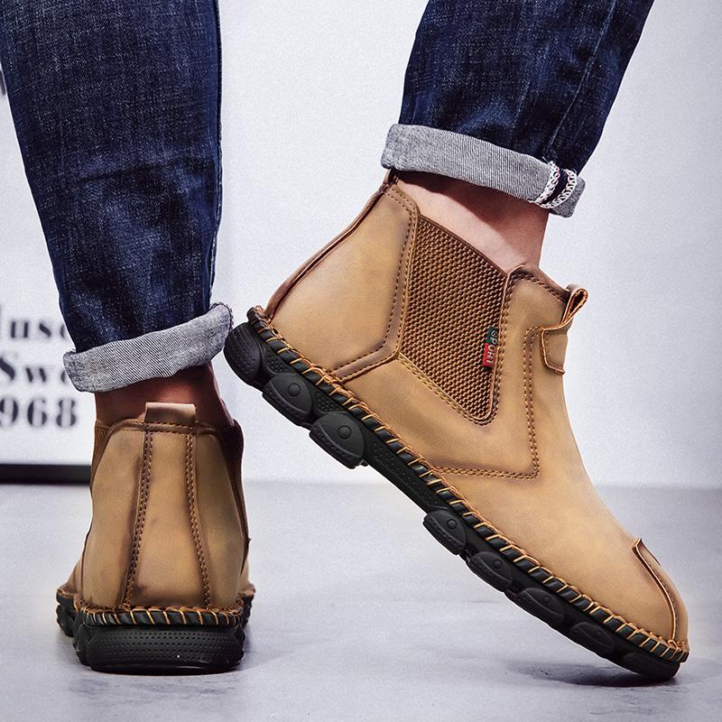 Mens Handmade Genuine Leather Boots Large Size Comfortable Ankle Boots for Men Casual Shoes Outdoor Boots Chelsea Boots