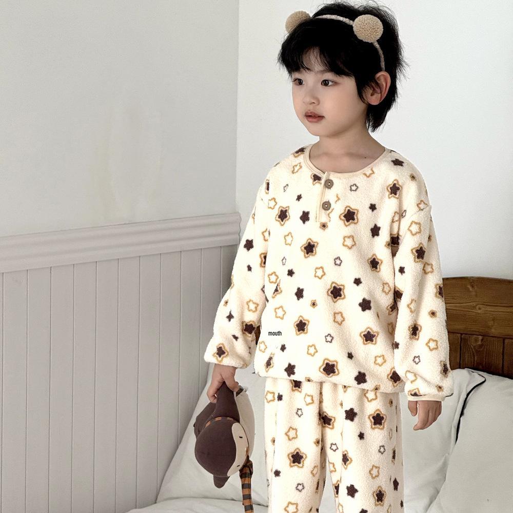 Boys and Girls Thick Flannel Fleece Pajama Set - Autumn/Winter 2025 100 cm