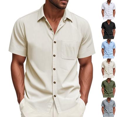 Summer Men's Woven Collared Solid Colour Oversized Casual Minimalist Business Short-Sleeved Shirt
