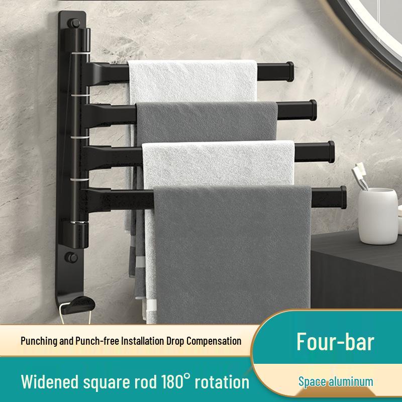 Punch-Free Foldable Bathroom Towel Rack with Multi-Pole Rotation