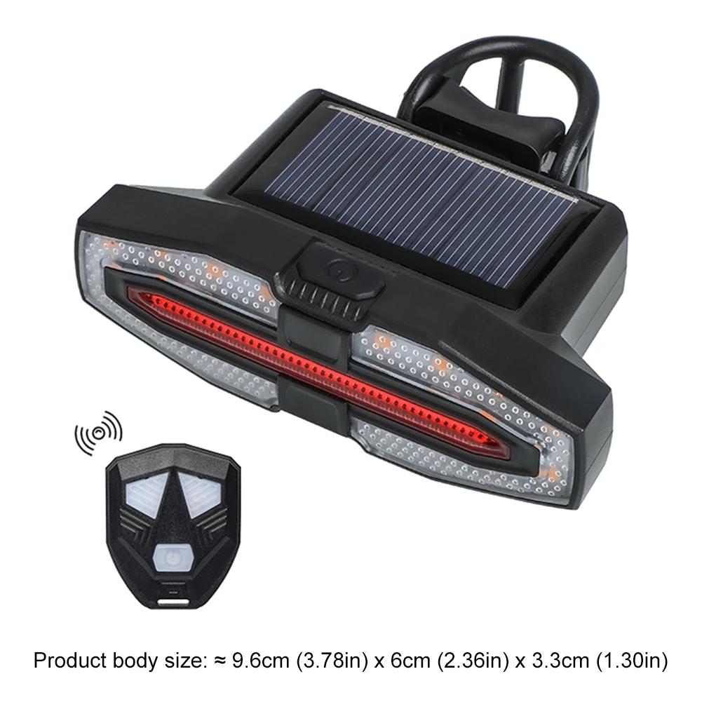 Solar LED Bicycle Turn Taillight with Turn Signals Portable Bike Taillight Remote Control Bicycle Rear Light for Night Riding