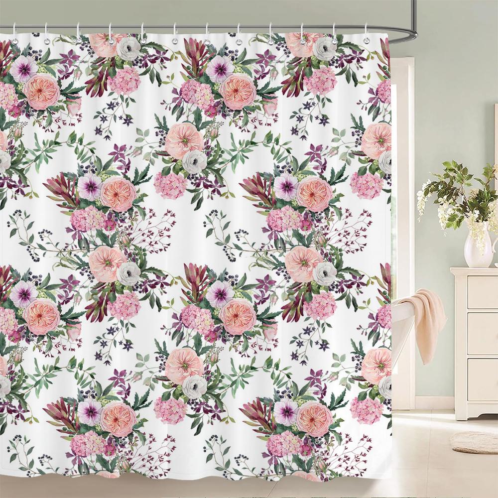 European Retro Flower Printed 3D Bath Curtains Waterproof Polyester Fabric Washable Bathroom Shower Curtain Screen With Hooks