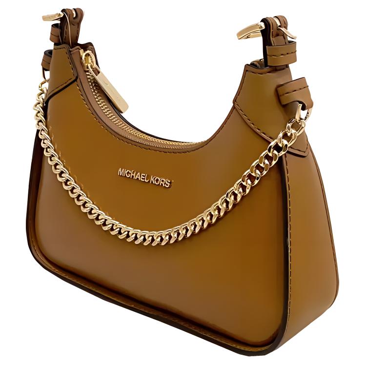 Michael Kors Wilma Minimalist Solid Color Logo Chain Zip Closure Leather Shoulder Bag Women Shoulder Bag Olive-Brown 35H3G3WC5L-LUGGAGE