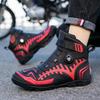 Unisex Leather Motorcycle Boots Large Size Rotation Button Anti -slip Anti -collision Competition Riding Shoes