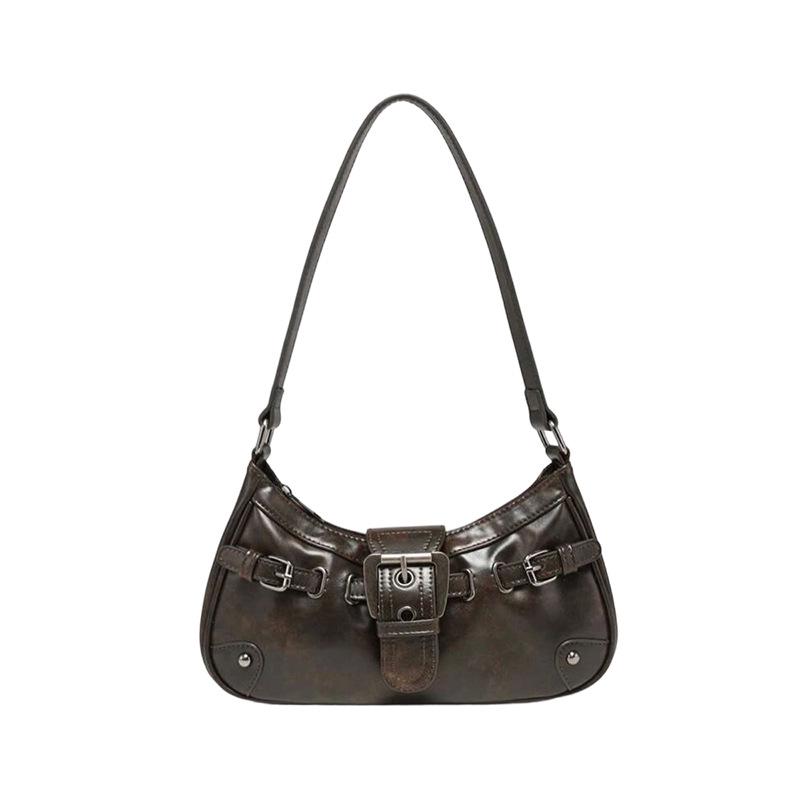 Tiefbraune Retro-Motorrad-Leder-Achsel-Schultertasche für Damen