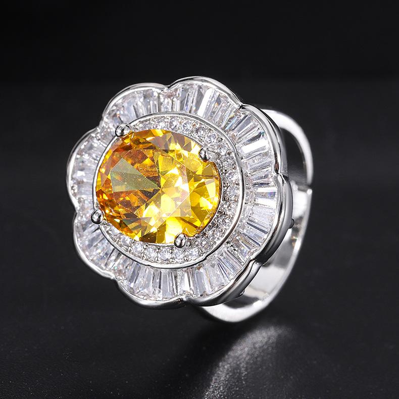 2024 new diamond-inlaid colored zircon ring exaggerated jewelry zircon ring fashion