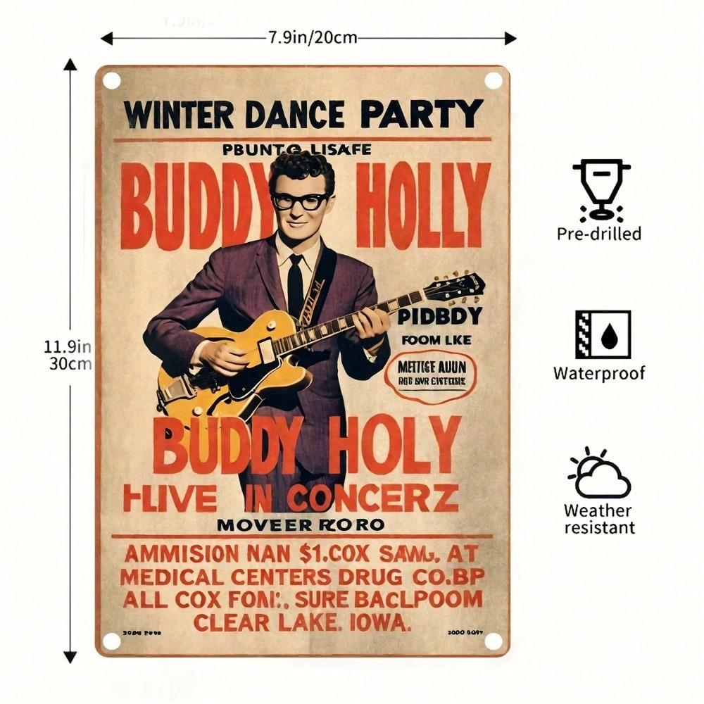 

Vintage Tin Sign Buddy Holly Winter Dance Party Retro Wall Art Rustic Home Bar Decor разноцветный