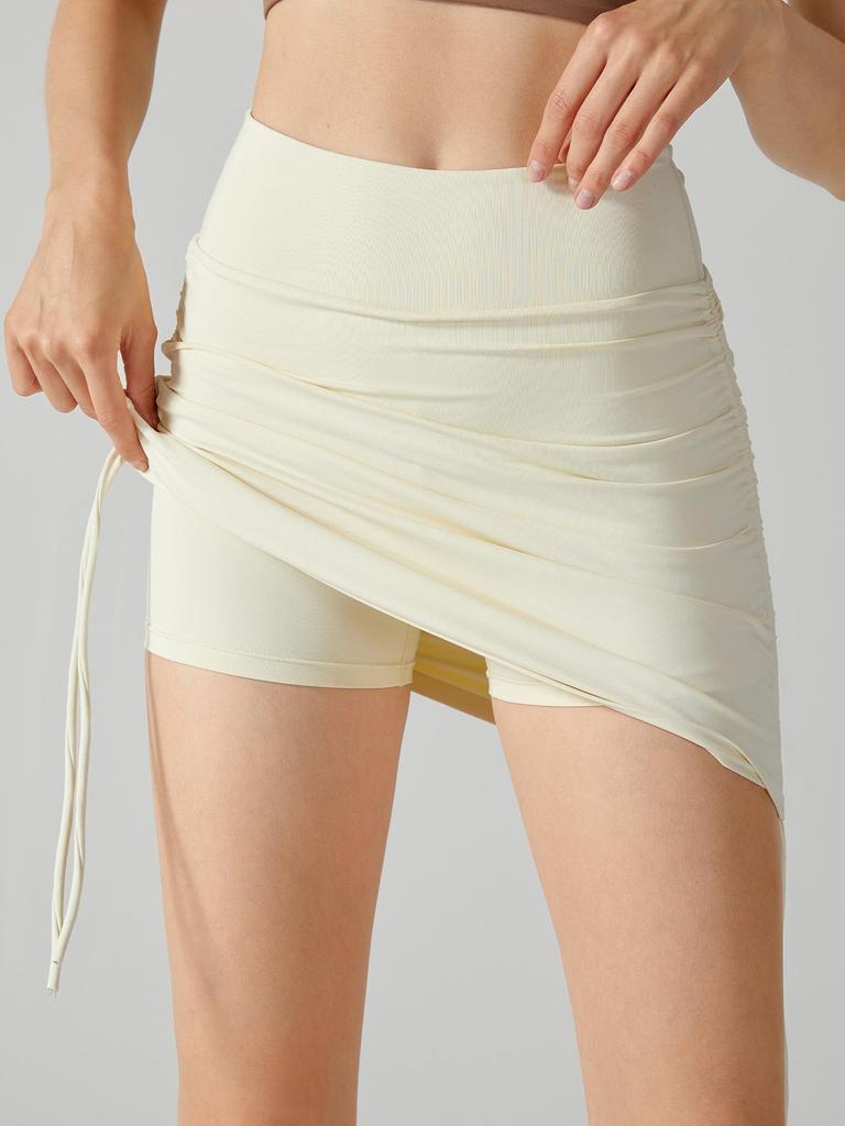 2025 Spicy Girl Style High-Waist Pleated Skirt Yoga Pants with Hip-Lifting Drawstring for Fitness
