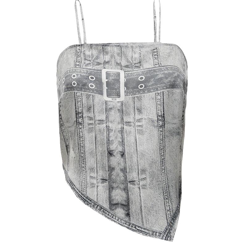 ONLY Women s Asymmetric Denim Print Camisole Top S