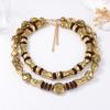 European and American Personality Vintage Maillard Geometric Unique Texture CCB Wood Beaded Double Layer Necklace Women