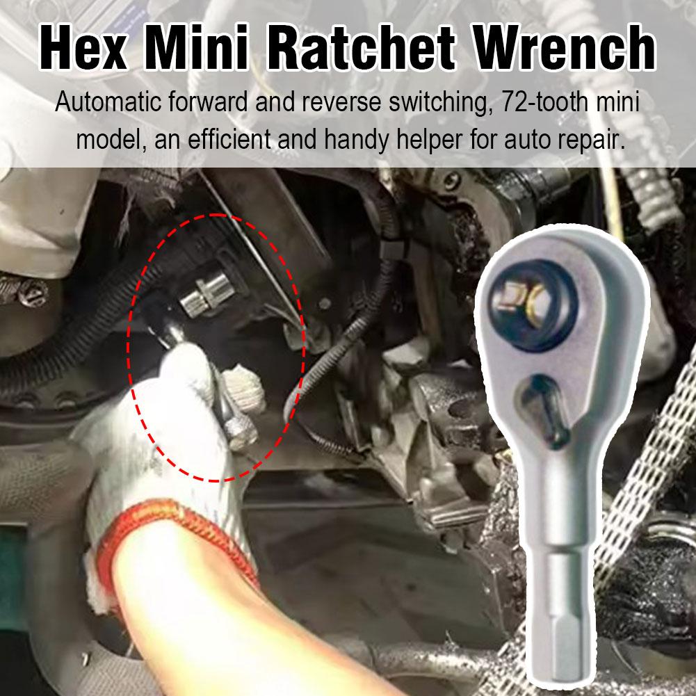 2-in-1 Mini Ratchet Wrench Adapter, Magnetic 1/4" Hex Bit Holder & 1/4" Drive For Socket, For Tight Spaces,Tools, EDC Ratch X6O5