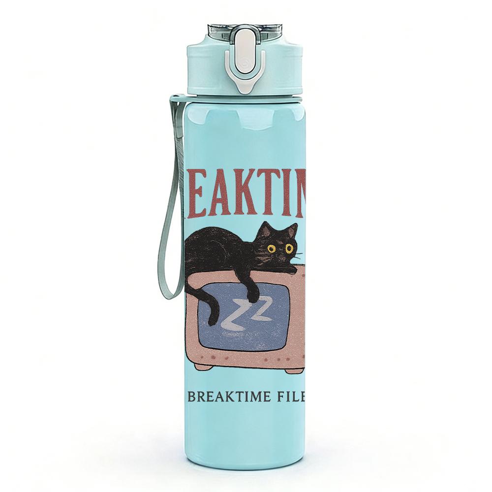 1PC Breaktime Cat Coffee Graphic 750ml Color Plastic Sports Water Bottle Leakproof Flip Straw Lid For Sports Office Home Use