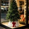 Strip Design Velvet Christmas Tree Collar With Bowknot Folding Christmas Tree Skirt Reusable Soft Touch
