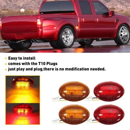 For 1999-2010 Ford F350 Side Amber/Red Fender Marker Dually Bed LED Light Kit AL