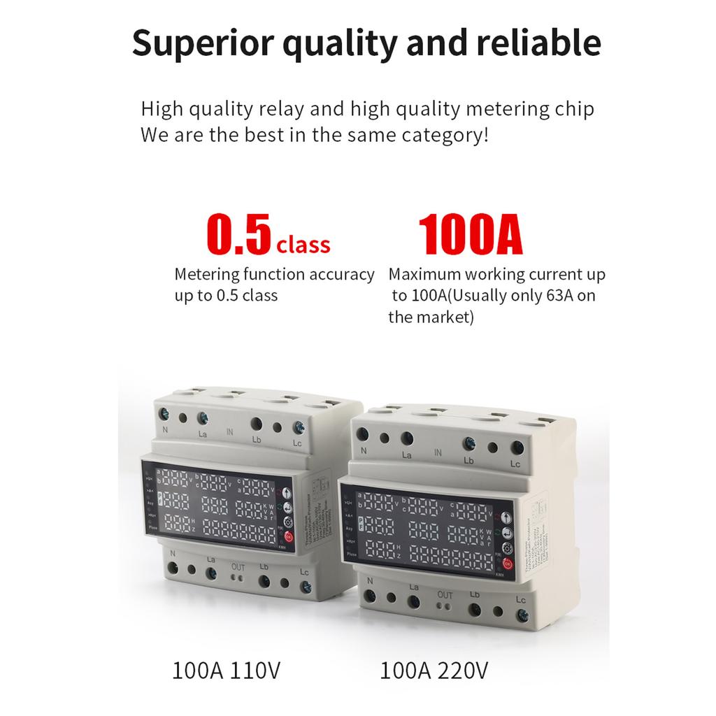 100A 3 Phase V A Hz Kws Protector Pa66 Multi Function Self Reset Voltage Adjustable Protector 3 Phase Multi Function Protector