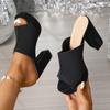Fashion Summer New Women's Square Toe High-heeled Slippers Platform Black Fish Mouth Plus Size Party Shoes Elegant Heel Sandals Slides