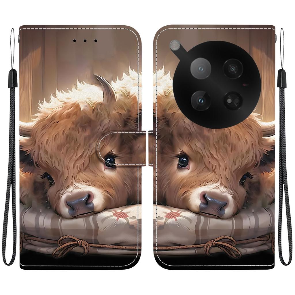 Handmade PU Leather Flip Case for Infinix Zero 40 4G (X6860) Anti-Slip Shockproof Cover with Wrist Strap & Heart/Rose Cat Designs