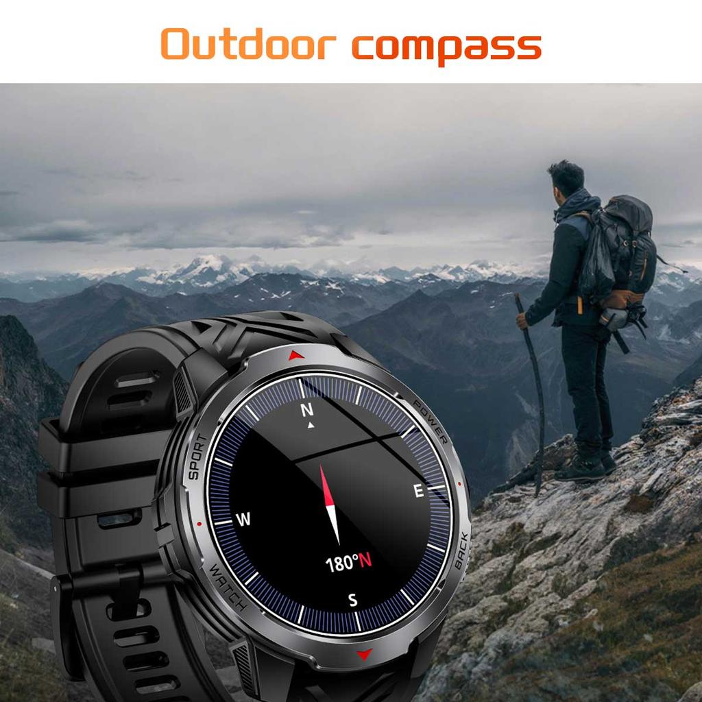 2025 New 1.7-inch Smart Watch Men 1100mAh High-Capacity Battery LED Torch & Compass 3ATM & IP68 Bluetooth Call Sports Smartwatch