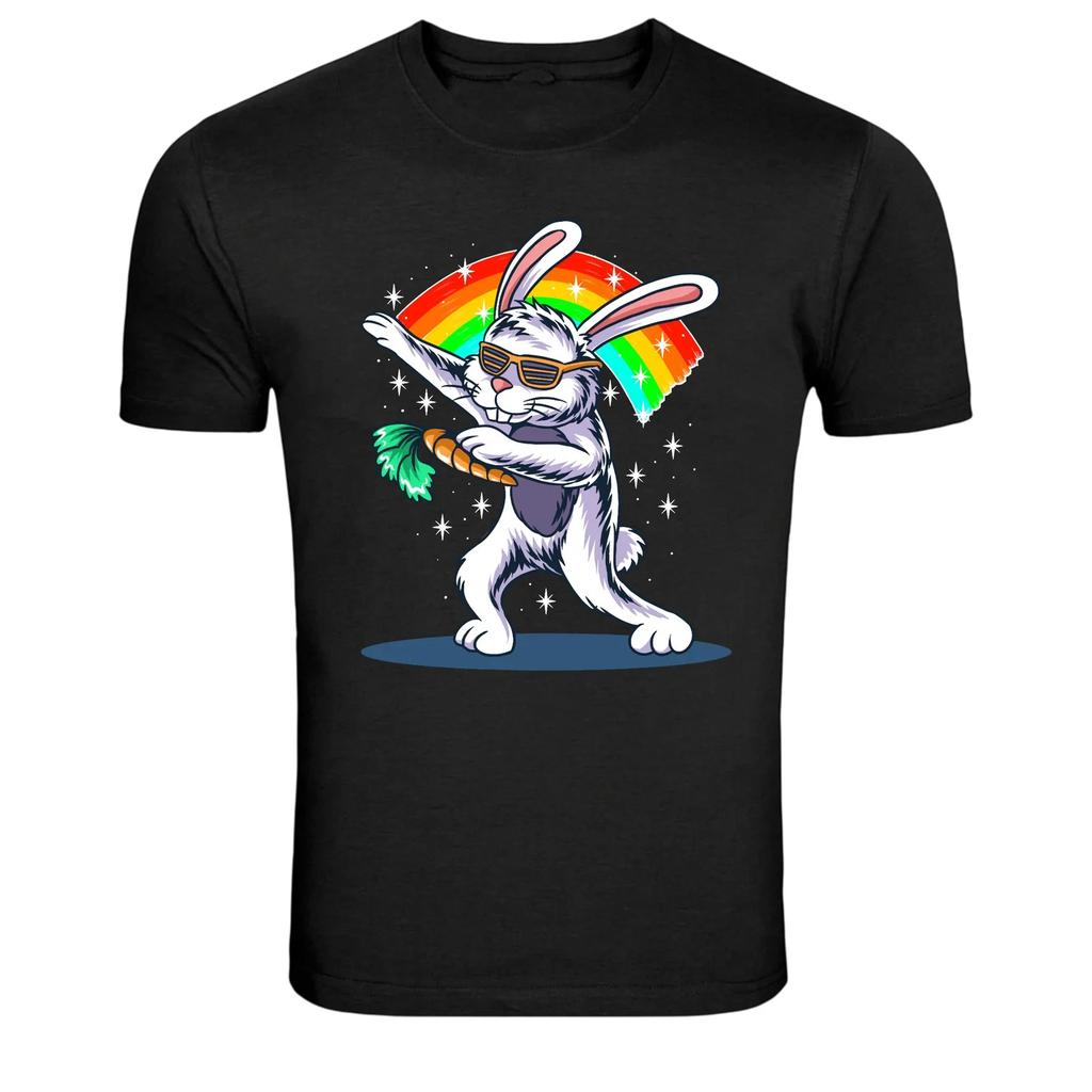 Cool Easter Bunny Dab Rainbow Graphic T Shirt Party Tee
