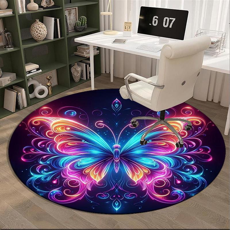 Schmetterlingsgarten Fantasy runder Teppich Stuhlpolster Runder Eingangsteppich, Weiche runde Teppiche für Wohnzimmer, Schlafzimmer, Kreis Teppich Dekor Geschenke