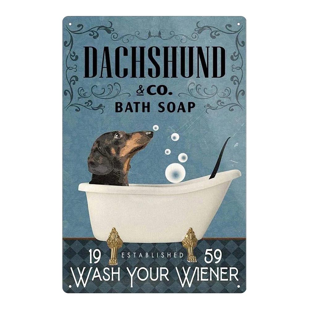 Funny Dogs Tin Signs Bulldog Husky Chihuahua Dachshund Retro Metal Posters Wall Decor Puppy Bath Time Vintage Iron Paintings