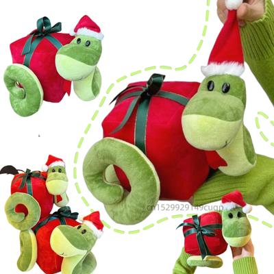 Fun Cartoon Christmas Snake Stuffed Doll Carrying Gift Box Christmas Hat Green Snake Stuffed Toy Holiday Home Decoration