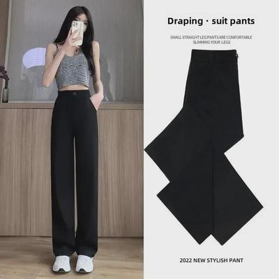 Women's High-Waist Wide-Leg Black Pants for Spring & Summer
